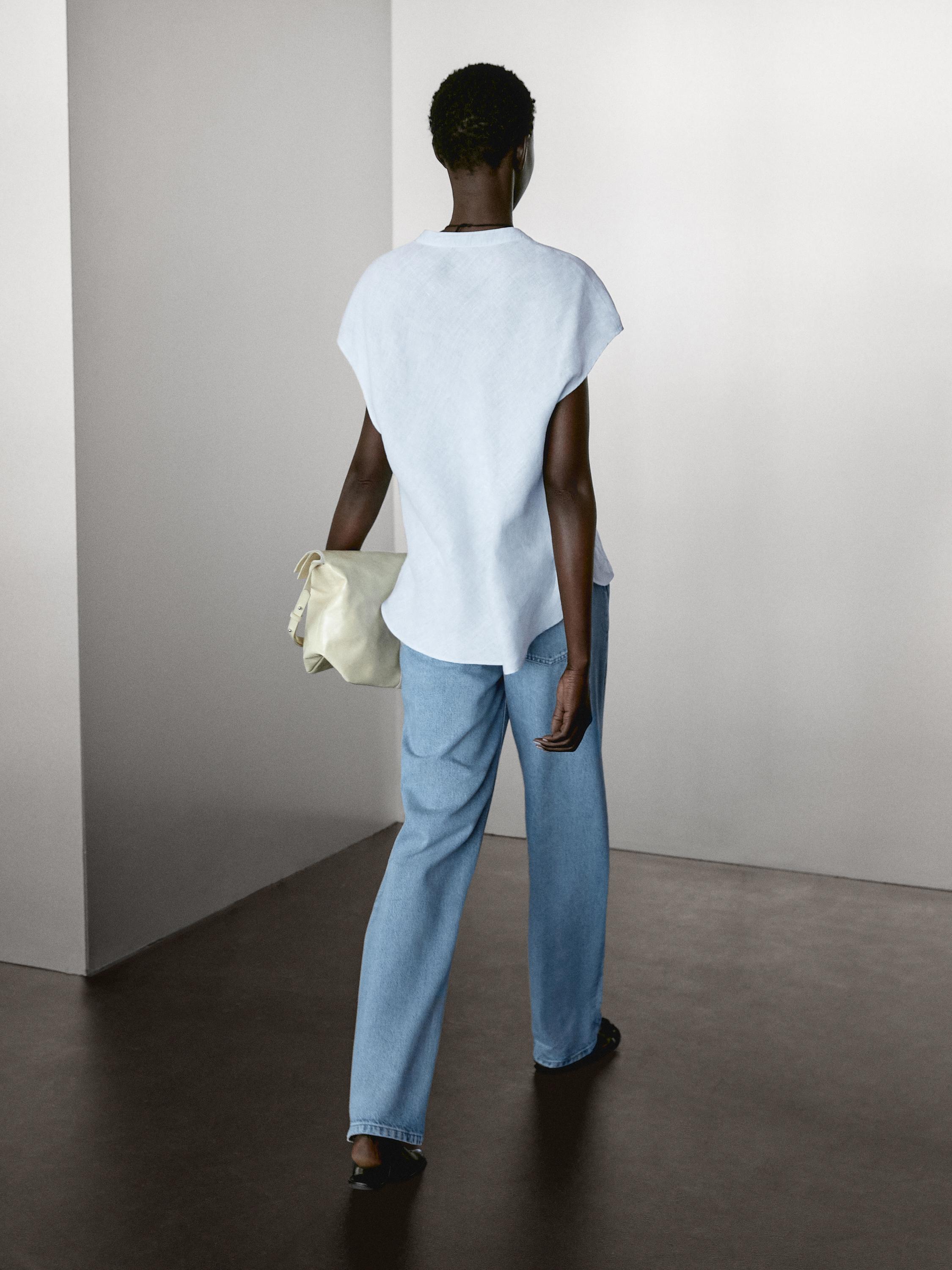 100% linen flowing blouse with open neck